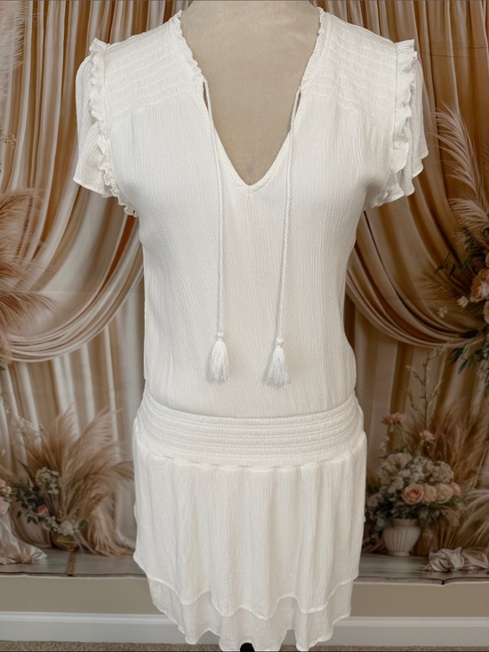 Tart Dresses & Skirts - Tart White Textured Mini Dress with Tassel Tie